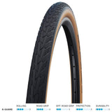 Schwalbe Road Cruiser K-Guard urban bike tire with green compound technology, showing tread pattern and sidewall details.
