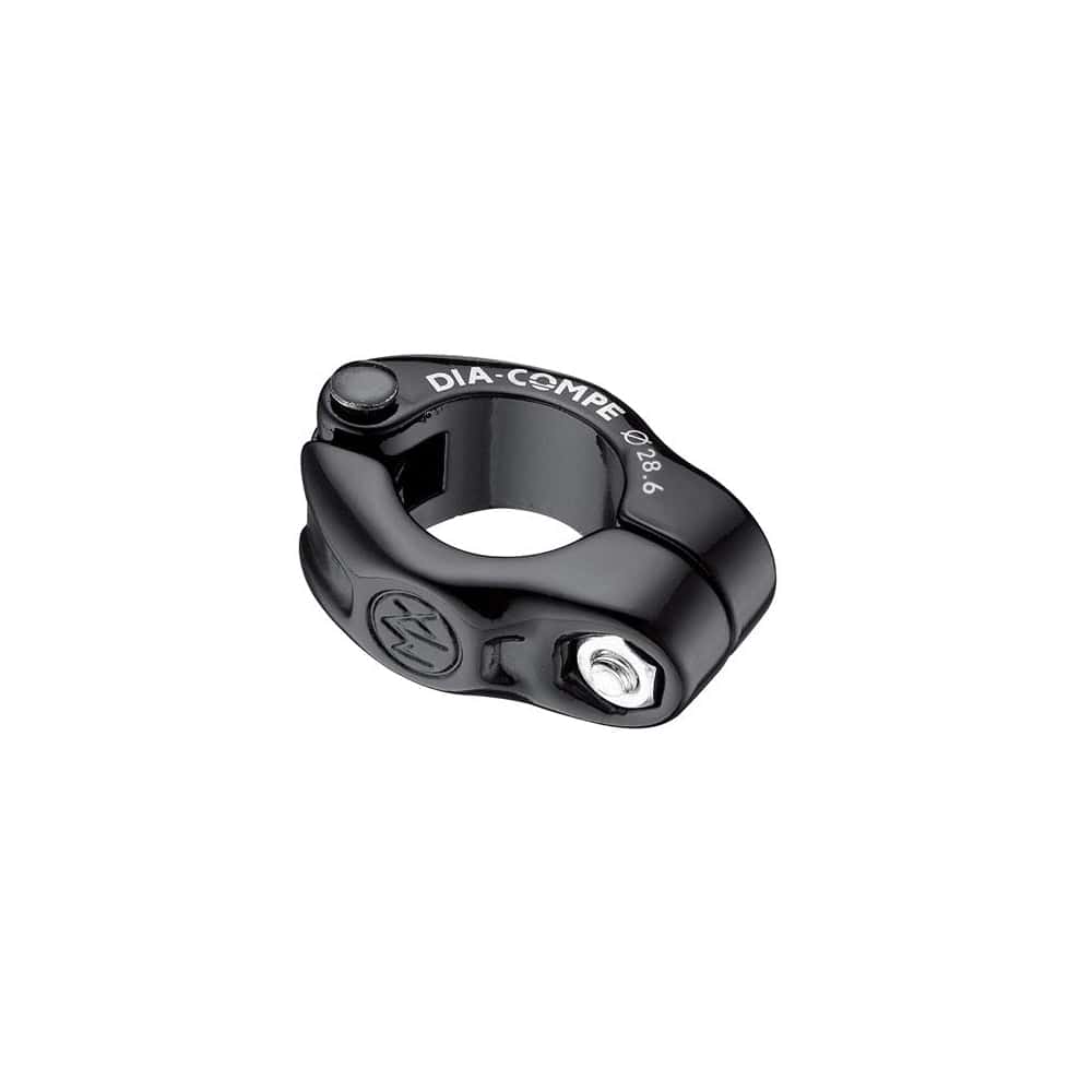 Dia-Compe MX1500N bike seat clamp for 28.6mm tubes with finishing kit, showing the clamp and mounting components.
