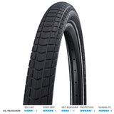 Schwalbe Super Moto-X E-Bike tyre with green guard puncture protection, showing tread and sidewall details.