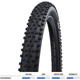 Schwalbe Rocket Ron Addix Performance folding MTB tire for cross-country e-bikes, showing tread pattern and sidewall details.