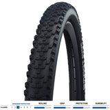 Schwalbe Smart Sam mountain bike tyre with puncture protection and versatile tread for off-road cycling.