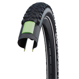 Schwalbe Smart Sam Plus E-MTB tyre with snakeskin pattern and Greenguard puncture protection, designed for mountain biking.