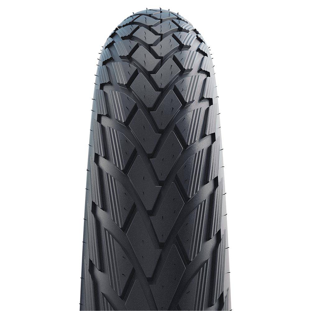 Schwalbe Green Marathon bike tire with puncture protection, eco-friendly design, suitable for bikes and e-bikes, close-up view.