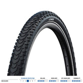 Schwalbe Marathon Mondial Raceguard touring bicycle tyre with puncture protection, suitable for e-bikes, shown in side view.
