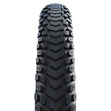 Schwalbe Marathon Mondial Raceguard touring bicycle tyre with puncture protection, suitable for e-bikes, shown mounted on a bike wheel.