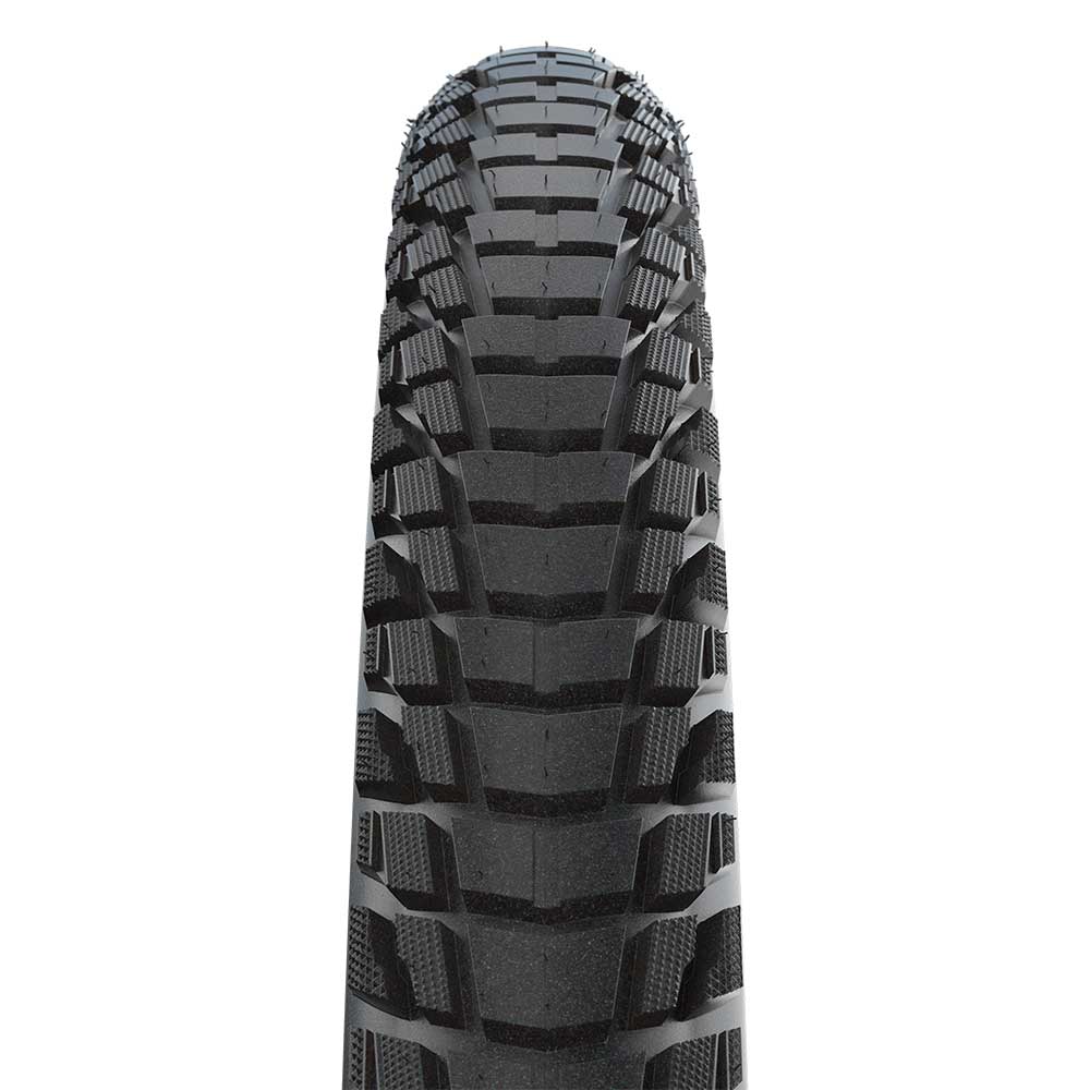 Schwalbe Marathon Plus Tour dualguard puncture-resistant touring bike tyre mounted on a bicycle wheel.