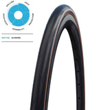 Schwalbe One Performance Raceguard tubeless easy e-bike ready 700x25 tire with reinforced sidewalls for road cycling.