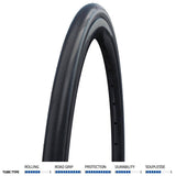 Schwalbe One 365 Performance Raceguard folding road bike tyre with reflective strip, designed for all-season cycling.