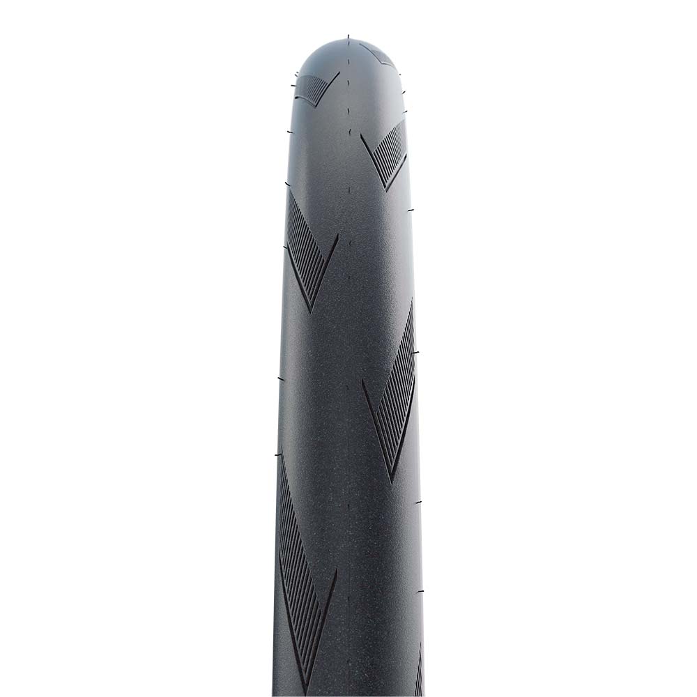Schwalbe Pro One Evo Super Race folding tubeless road tire with easy tube type, showing tread pattern and sidewall details.