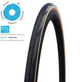 Schwalbe Pro One Evo Super Race folding tubeless road tyre with sleek tread pattern, designed for high-performance cycling.