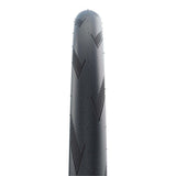 Schwalbe Pro One Evo Super Race folding tubeless road tyre, close-up of sleek black tyre with tread pattern and sidewall branding.