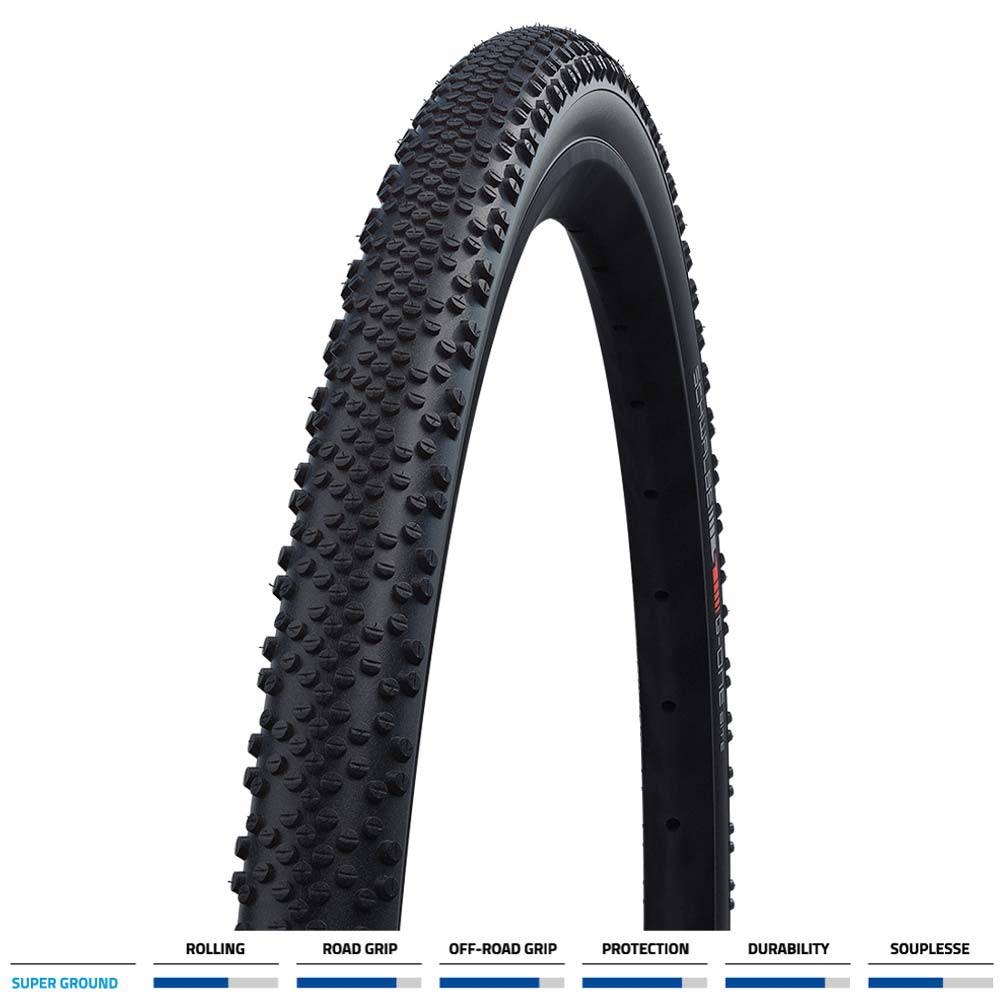 Schwalbe G-One Bite Evo superground gravel tire, tubeless-ready, shown with tread pattern for off-road and gravel cycling.
