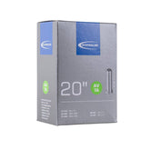 Schwalbe AV7 20-inch bicycle tube with Schrader valve, durable and recyclable, suitable for bike components.