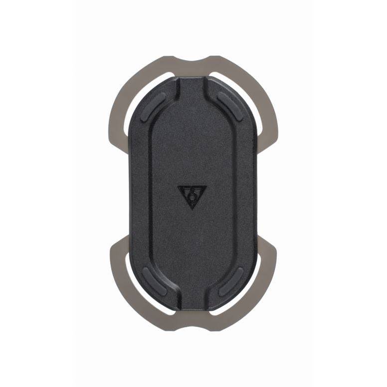Topeak Omni Ridecase II bike phone mount with stem multi-mount in black, securely holding a smartphone on a bike handlebar.