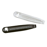Lezyne Power Tyre Lever pair made of durable composite matrix for puncture repair, shown in a workshop setting.