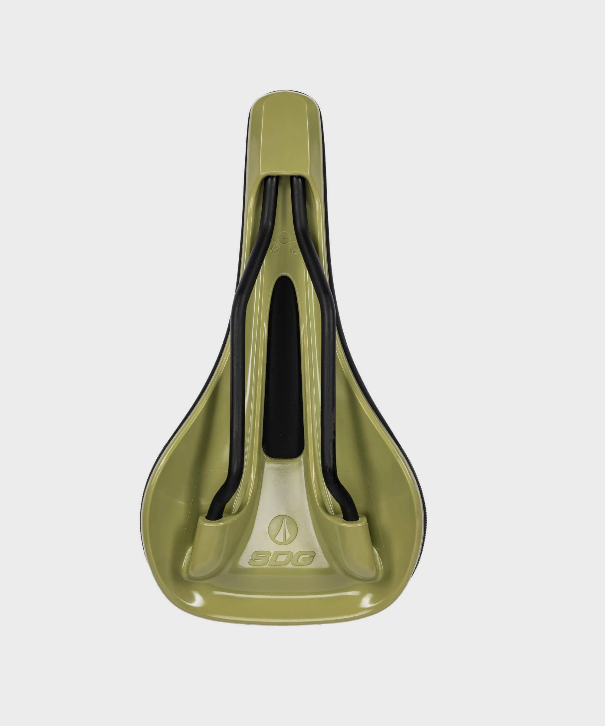 SDG Bel Air V3 Lux-Alloy bike saddle in black olive, designed for enduro, trail, and XC mountain biking components.