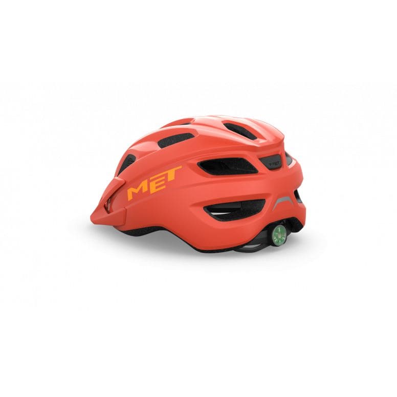 MET Crackerjack kids helmet with LED light, extended coverage, ventilation, and colorful straps for active children.