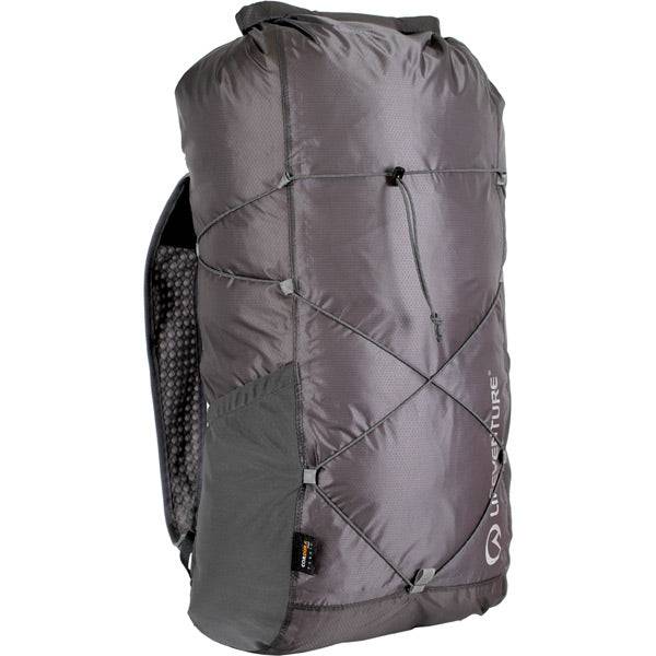 Lifeventure 22L packable waterproof backpack, lightweight travel and bike accessory, shown in compact, durable design with adjustable straps.