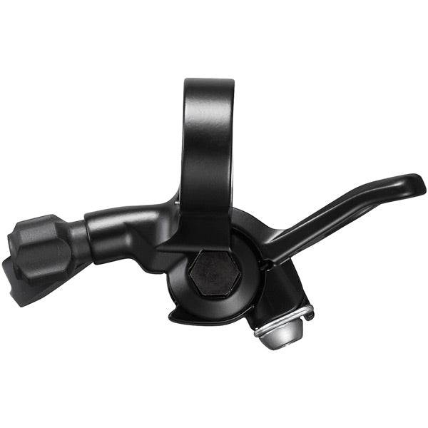 Shimano Deore SL-MT500-L left-hand adjustable seatpost lever with clamp band, bicycle component for gear shifting.