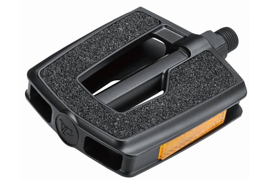 Black System EX DP550 bike pedals with grip tape and boron spindles, designed for durable cycling component performance.
