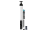 Crankbrothers Klic HV bike pump with gauge and CO2 inflator, silver aluminum, compact cycling accessories for quick tire inflation.