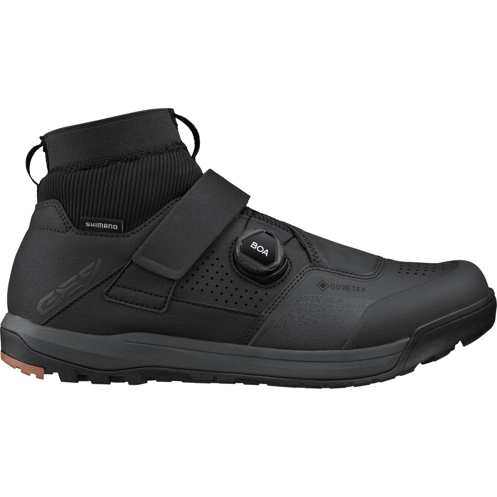 Shimano GE9 GORE-TEX mountain bike shoes with BOA Fit System, featuring waterproof Gore-Tex material and rugged design.