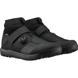 Shimano GE9 GORE-TEX mountain bike shoes with BOA Fit System, showing black waterproof shoes with secure dial closure.
