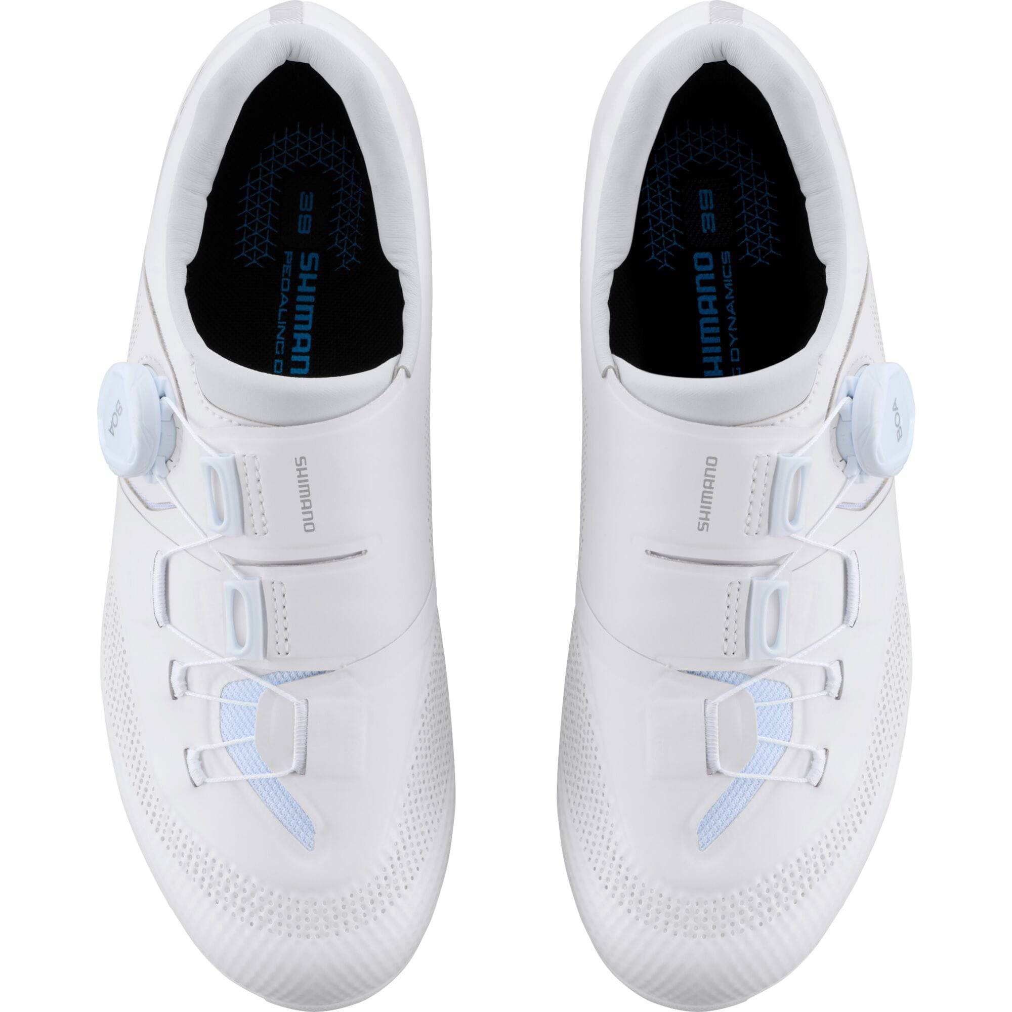 Shimano RC5W women's road cycling shoes with BOA Fit System, shown in black with sleek design and lightweight construction.