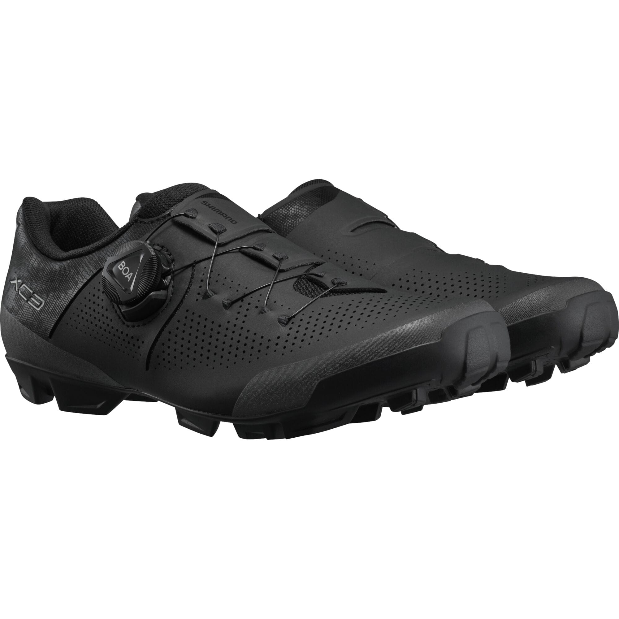 Shimano XC3W Women's Mountain Biking Shoes with BOA Fit System and SPD compatibility, shown in black with rugged outsole.