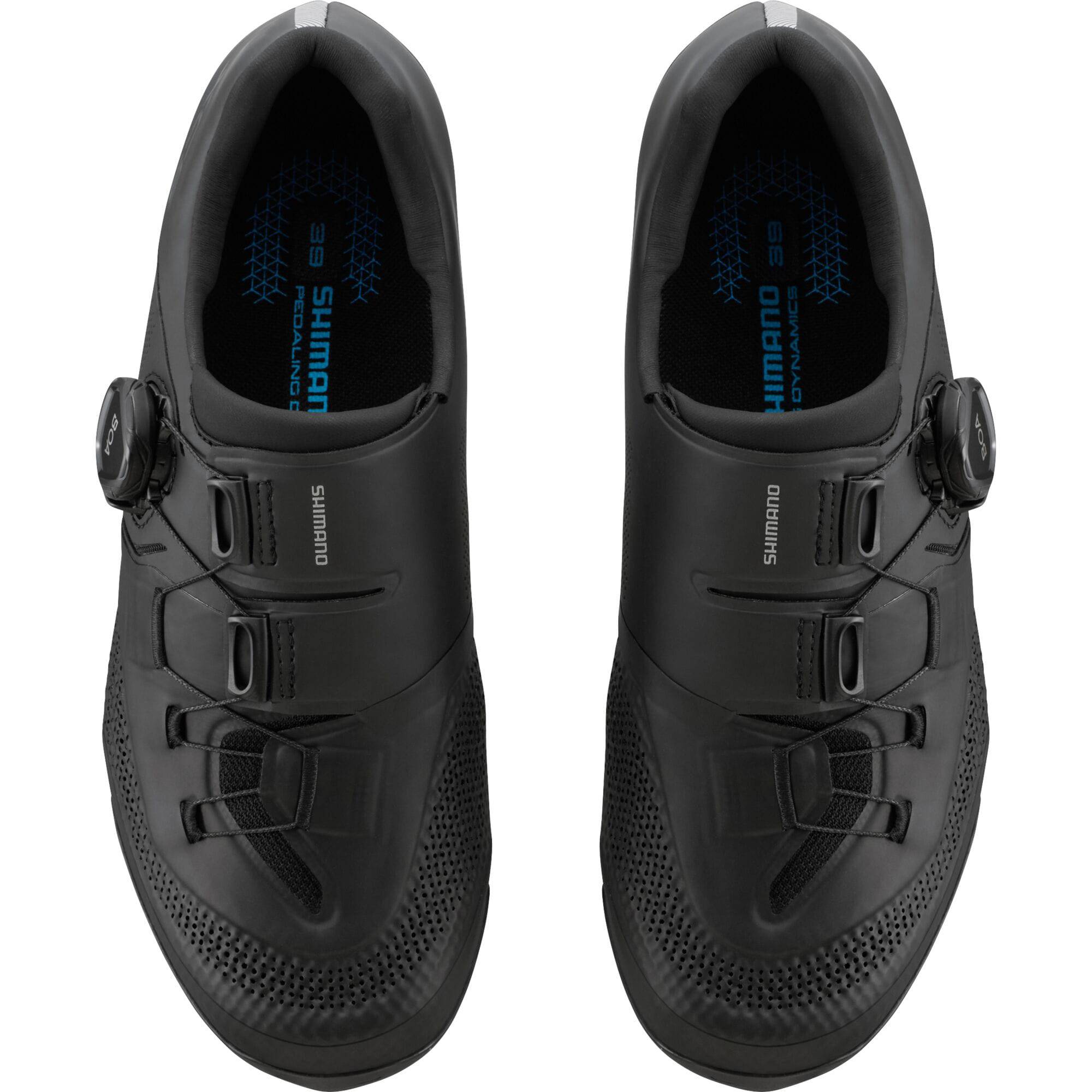 Shimano XC5W women's MTB cycling shoes with BOA Fit System, black and white, designed for off-road mountain biking.