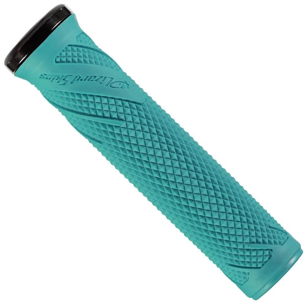 Lizard Skins Wasatch single-clamp lock-on MTB and BMX handlebar grips in teal with textured surface for secure grip.