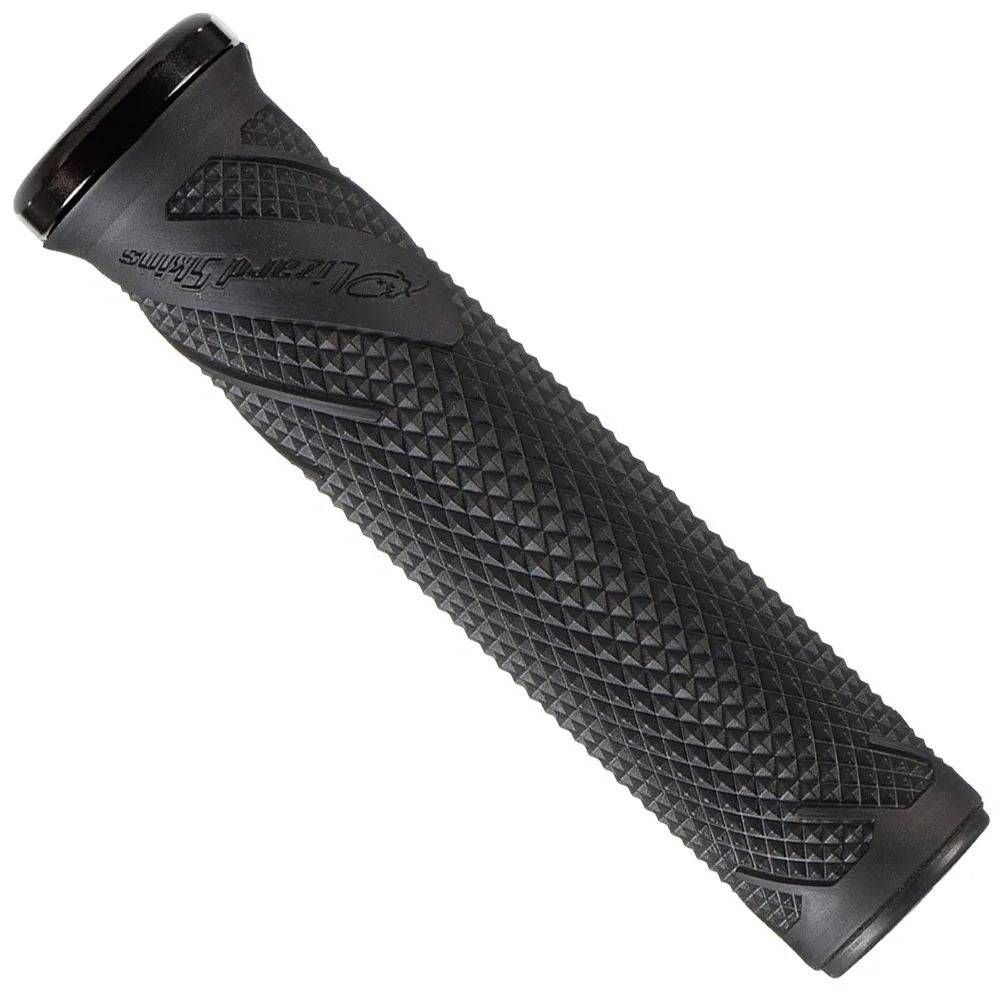 Lizard Skins Wasatch single-clamp lock-on MTB and BMX handlebar grips in black, showing textured rubber surface for better grip.