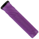 Lizard Skins Wasatch single-clamp lock-on MTB and BMX handlebar grips in purple, showing textured rubber surface and metal clamps.