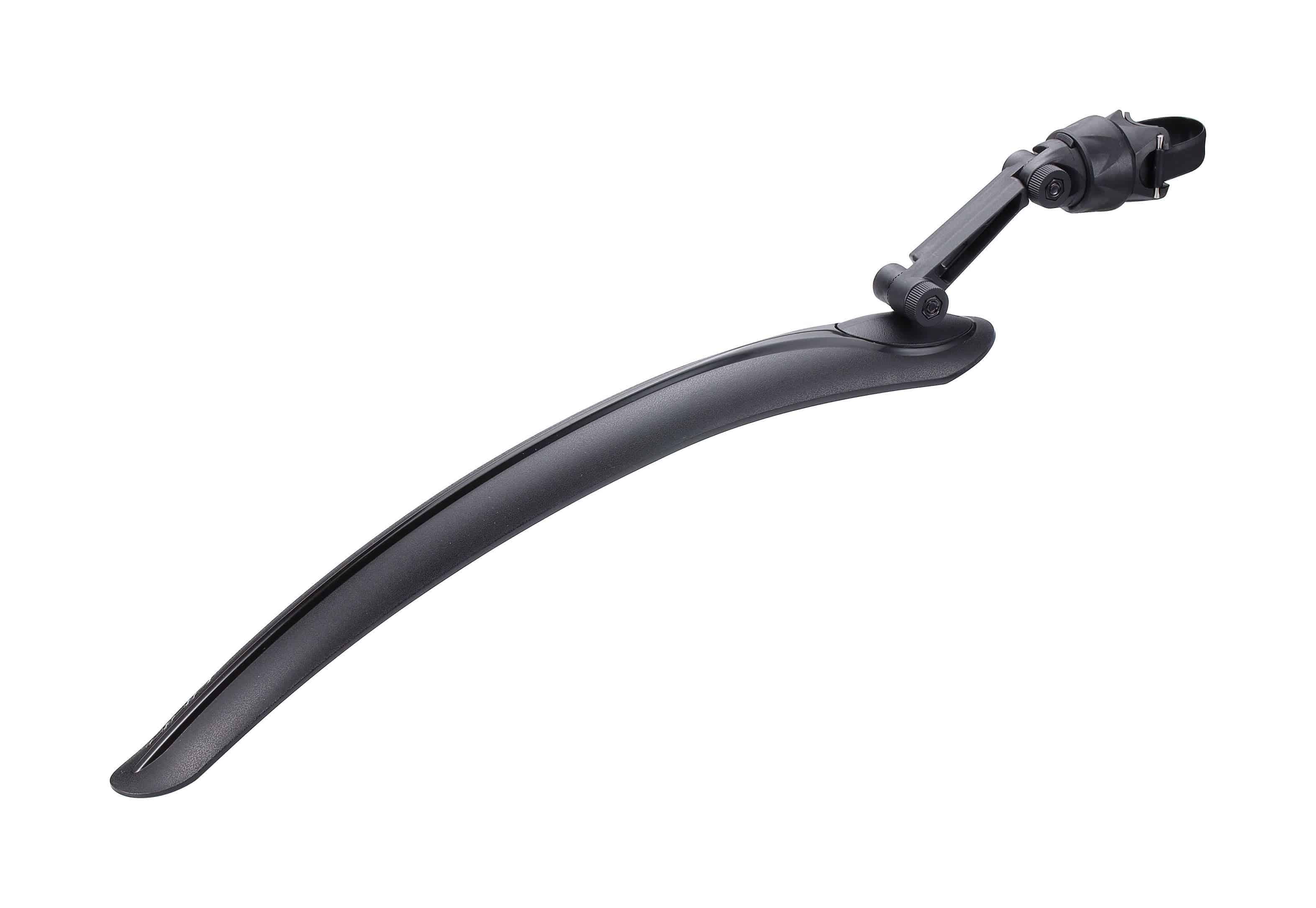 BBB BFD-04 RoadCatcher II road bike fender with RingFix quick release system, shown attached to a road bike for mud protection.