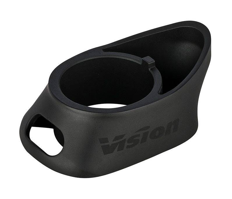 Vision Metron 5D/6D adapter and cable guide for SMR system on non-ACR handlebars, displayed with components on a black background.