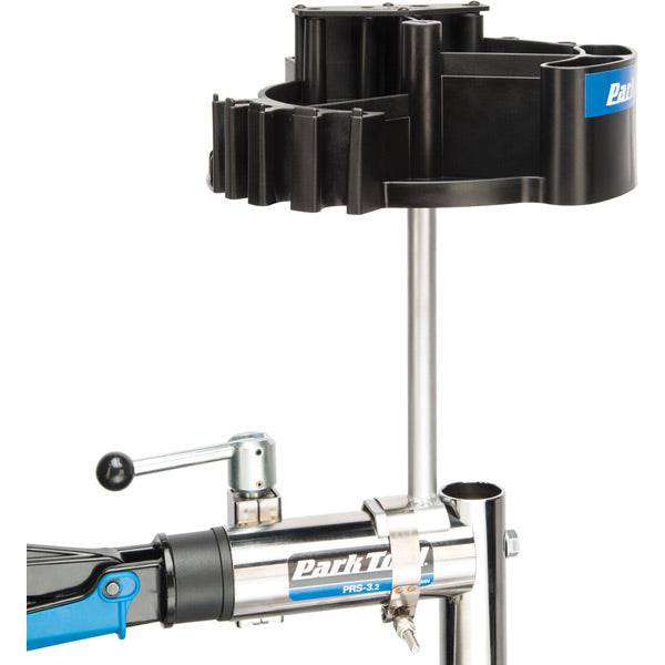 Park Tool TK-4 Tool Kaddie with stand mount for workshop, rotating tool organizer with multiple compartments and sturdy construction.