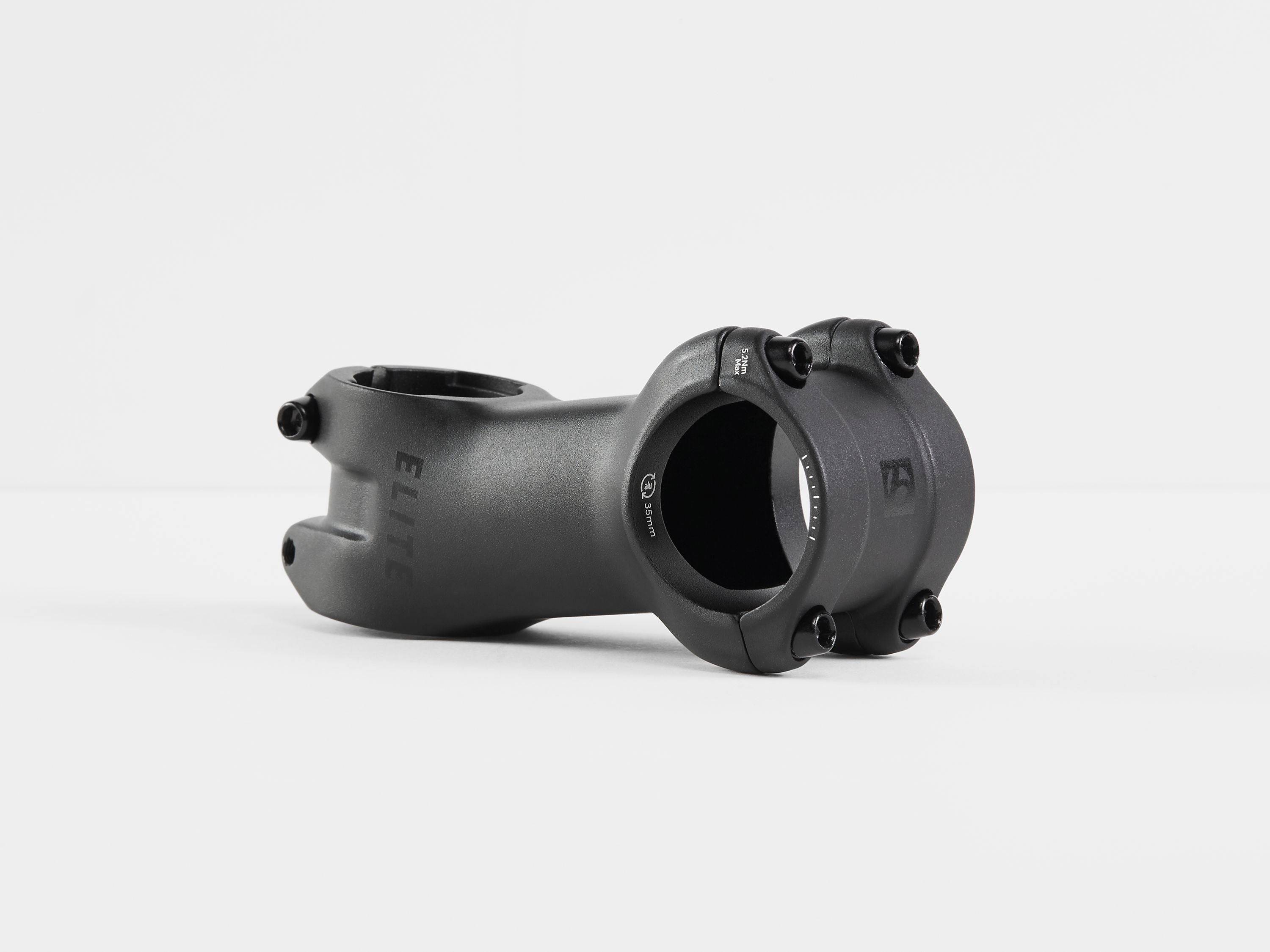 Bontrager Elite 35mm bike stem made of lightweight durable 6061-T6 aluminum, shown attached to a road bike handlebar.