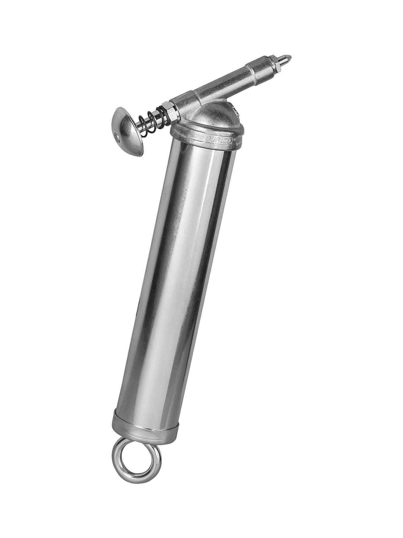 Bontrager Silver Grease Gun for bike maintenance, workshop tool compatible with 90ml cartridges, used for lubrication and servicing.