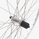 Silver M Part Wheels 700c road rear wheel with Shimano Sora hub and eyeleted rim, designed for cycling components.