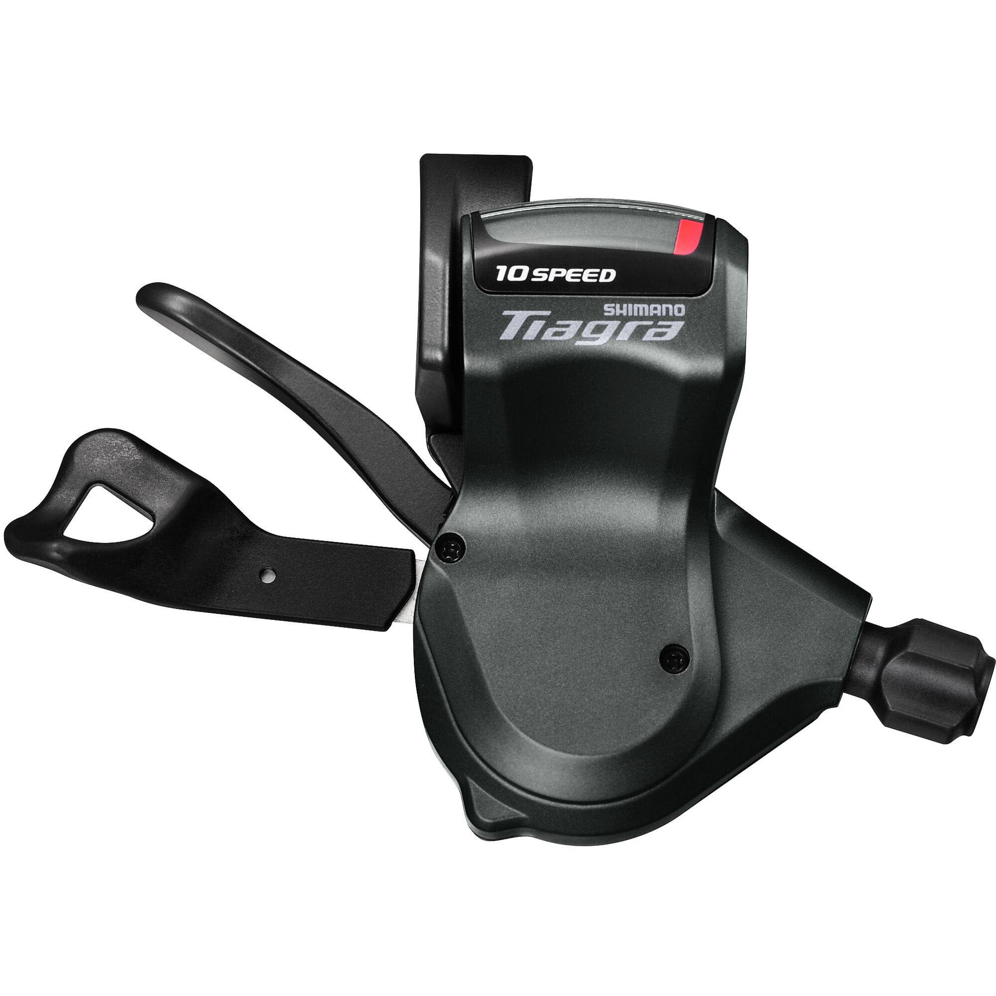 Shimano Tiagra SL-4700 10-speed mechanical flat bar shifter for road bikes, showing the gear lever and brake lever in detail.