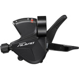 Shimano Alivio M3100 MTB 3-Speed Rapidfire shifters with optical gear display mounted on mountain bike handlebar