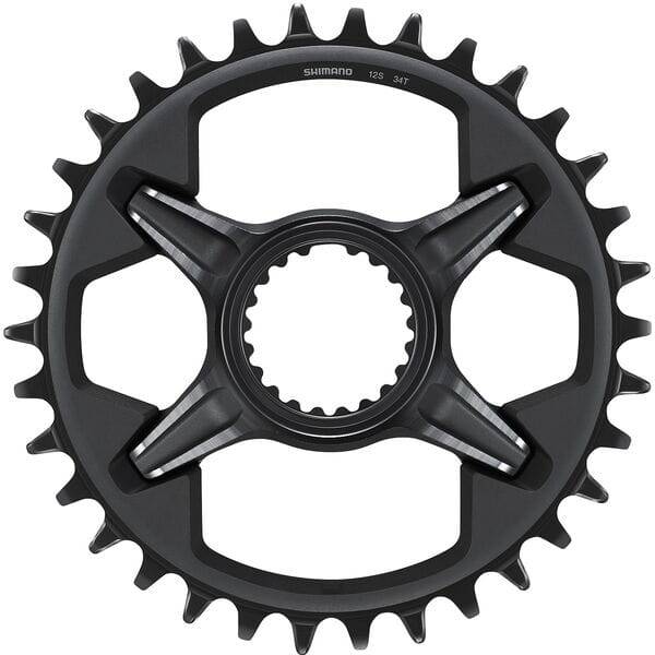 Shimano Deore XT SM-CRM85 12-speed M8100 single chainring replacement for bike components, shown in black with teeth detail.