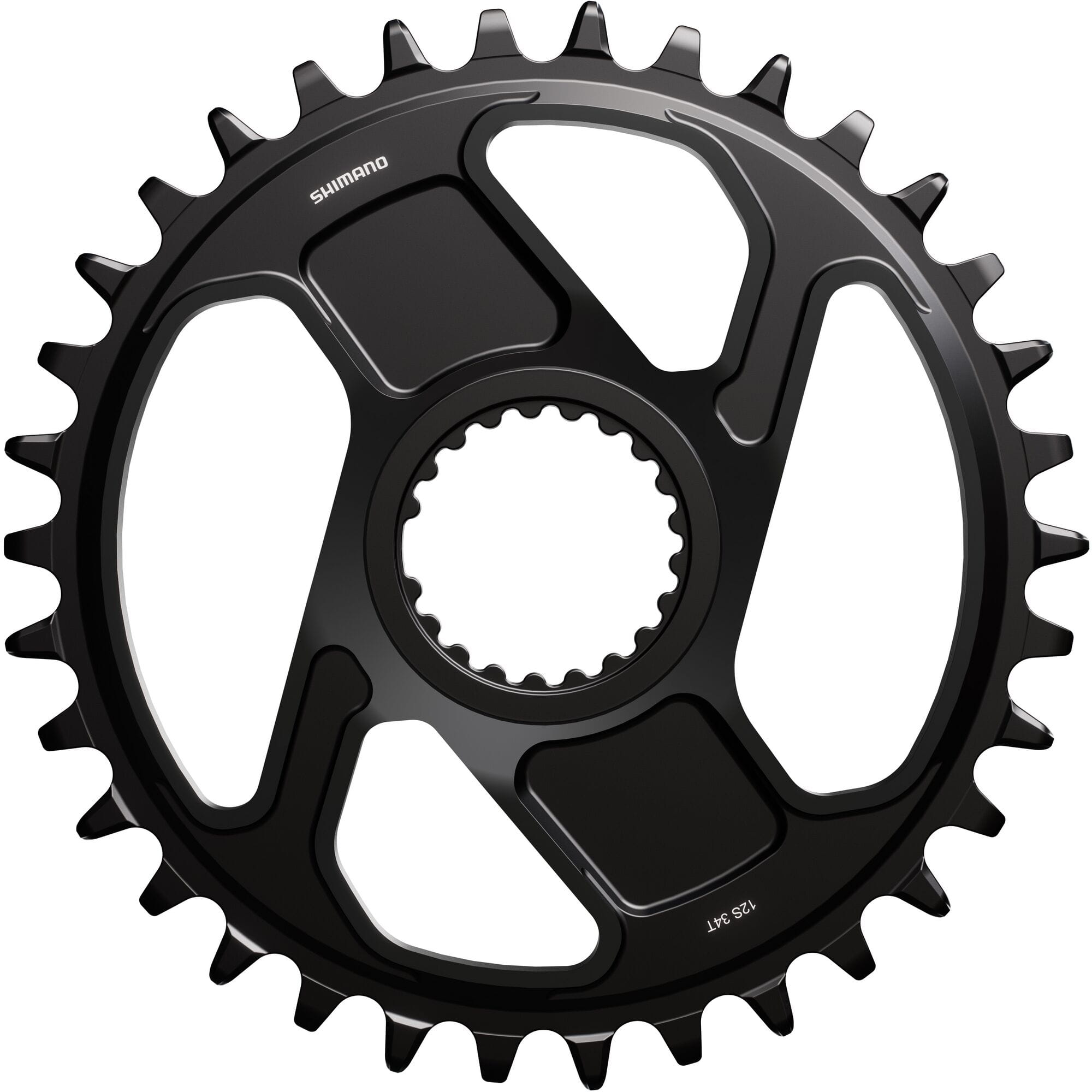 Shimano Deore XT SM-CRM86 single 12-speed MTB chainring for Shimano XT M8200 drivetrain, shown in black with tooth details.