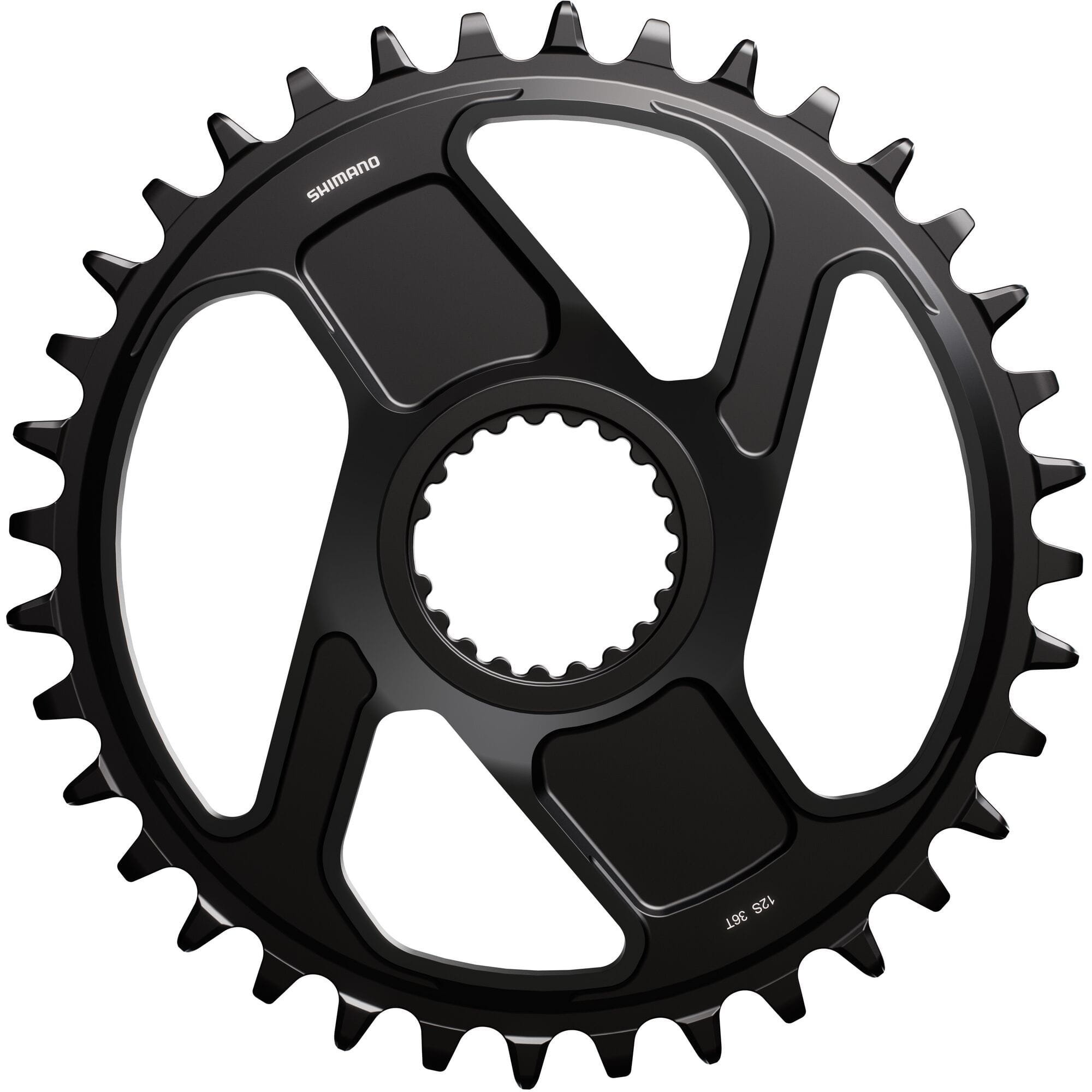 Shimano Deore XT SM-CRM86 single 12-speed MTB chainring for XT M8200 drivetrain, black metal with teeth, close-up view