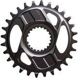 Shimano XTR SM-CRM96 single chainring for 12-speed MTB bike, shows black alloy chainring with teeth and mounting holes.