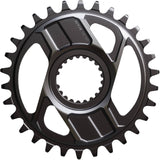 Shimano XTR SM-CRM96 single 12-speed MTB chainring for XTR M9200 and M9220 bike components, close-up of black chainring with teeth.