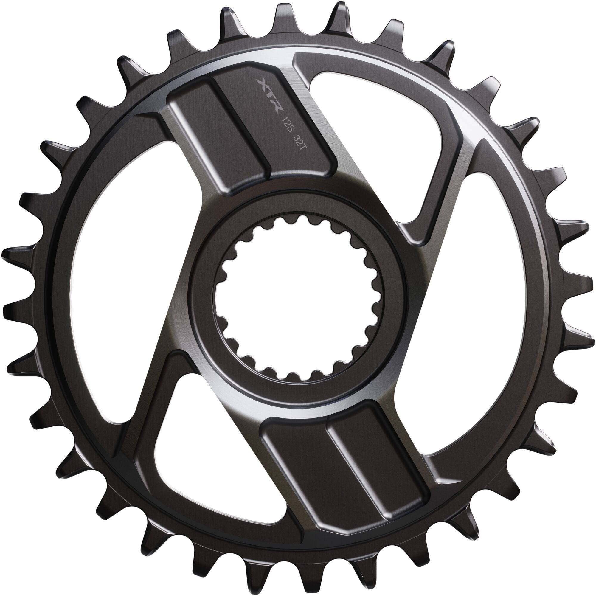 Shimano XTR SM-CRM96 single chainring for 12-speed MTB bike, featuring black finish and integrated bolt holes for XTR M9200 M9220 components.
