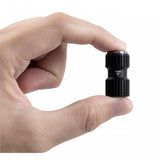Topeak AirBooster Nano CO2 inflator in black with Presta and Schrader valve options, compact and portable bike pump accessory.