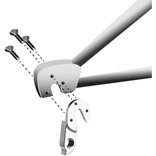 M Part gear hanger for Pinarello bikes, durable replacement component, shown attached to the bike frame in an outdoor setting