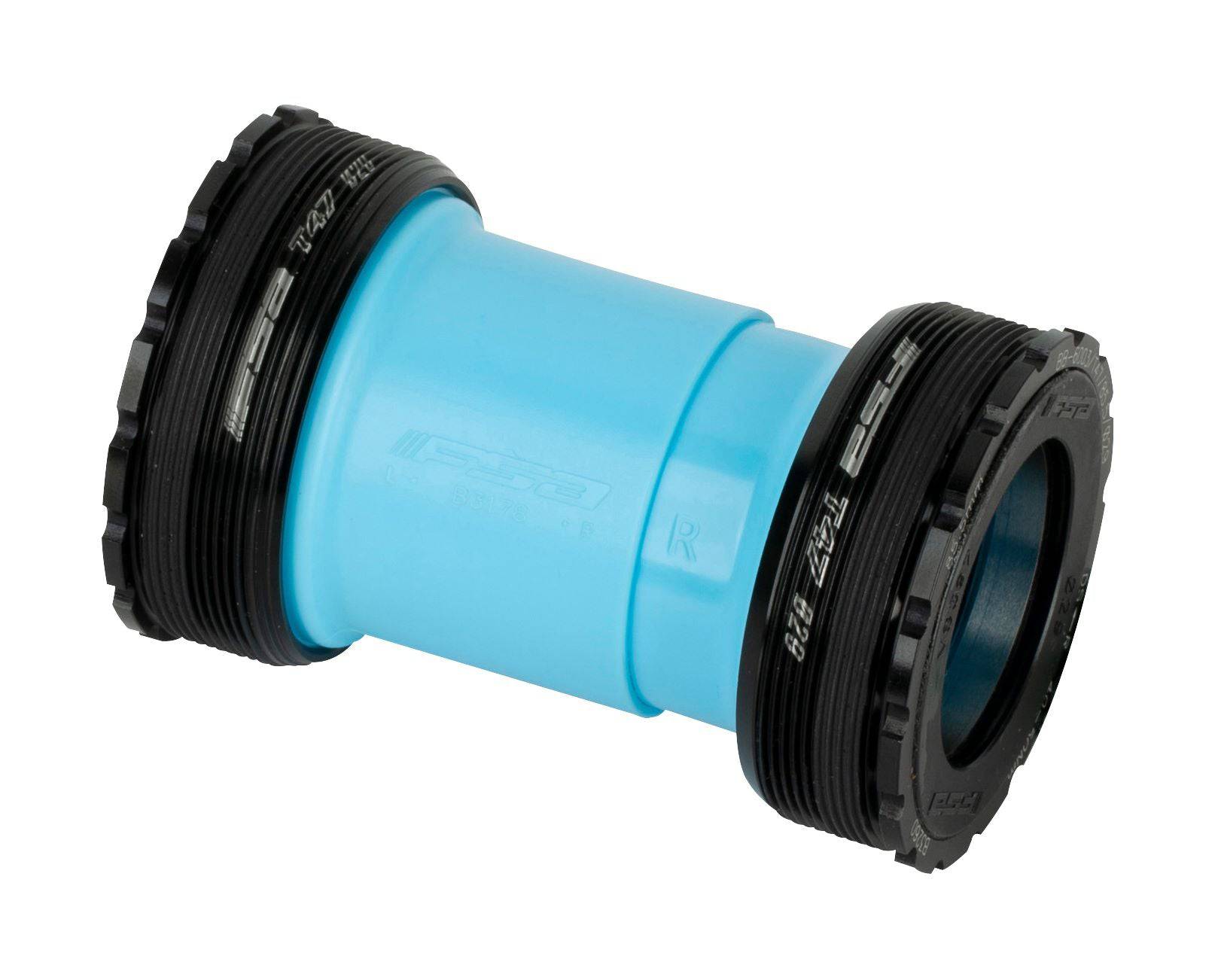 FSA BB-6003 T47/86 bottom bracket for SRAM DUB 29mm cranks with spacers, showing the black component and installation details.